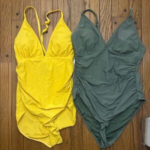 Yellow and Green  One Piece Swimsuit Set